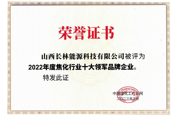 2022年度焦化行業十大領軍品牌企業
